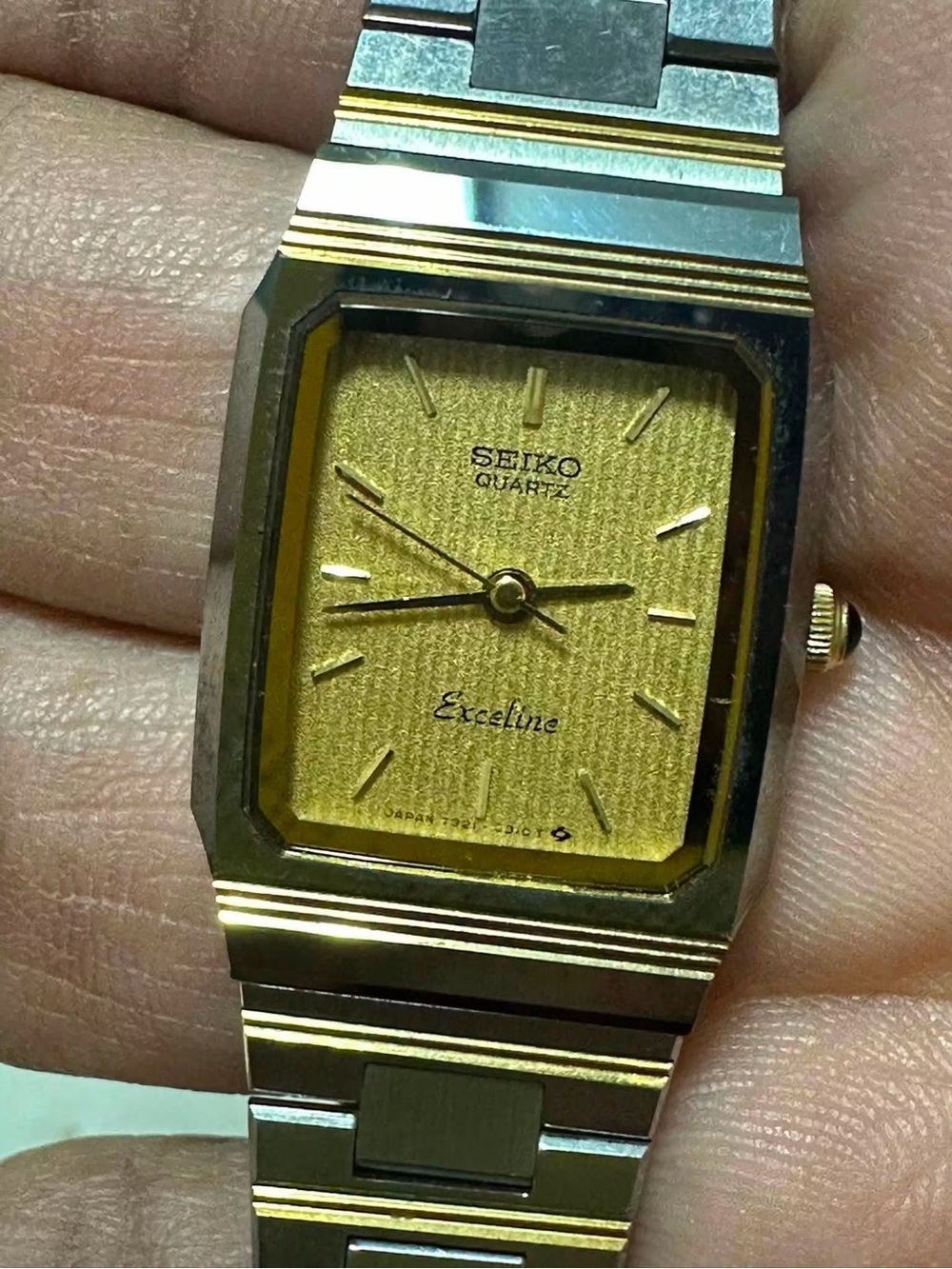 Vintage Seiko Exceline Gold and Silver Rectangular Watch